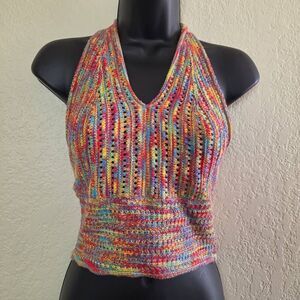 NWT Hers and Mine Rainbow Crochet Halter Crop Top